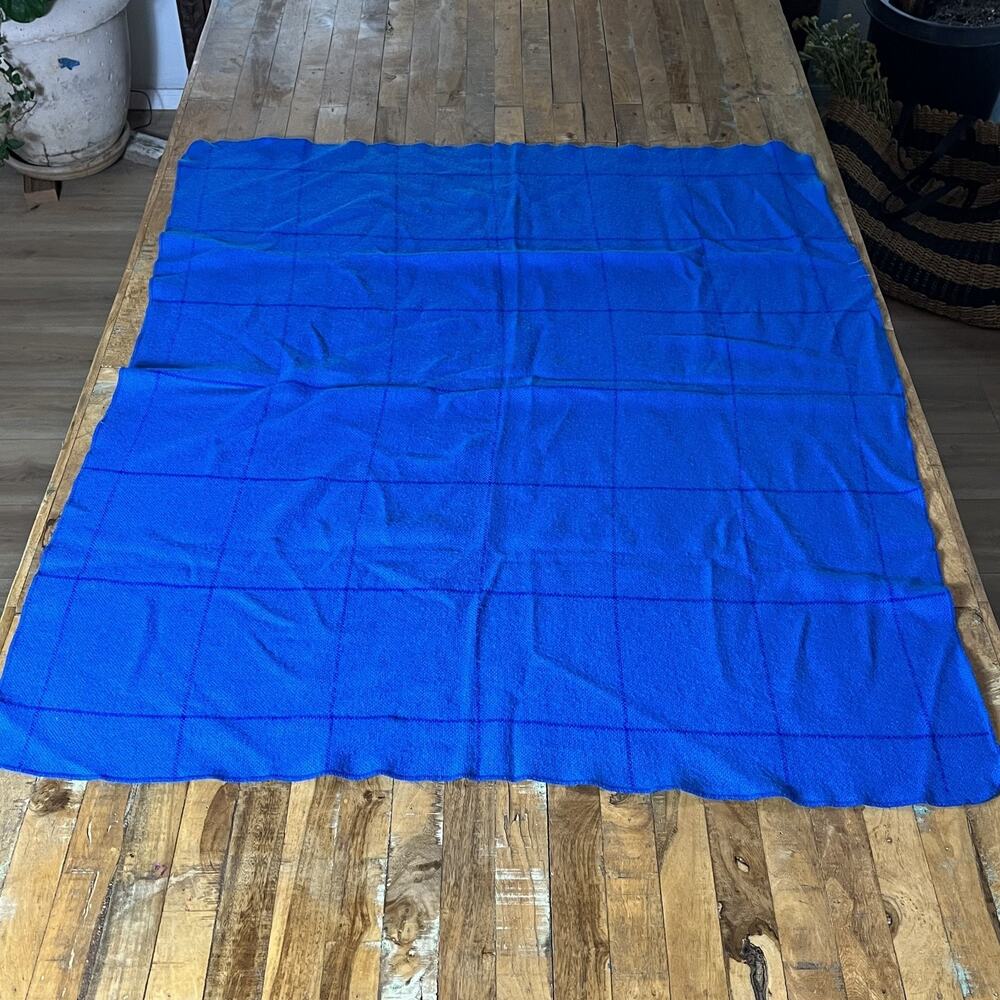 Faribo Small Wool Blanket Blue Windowpane Pattern 45x38